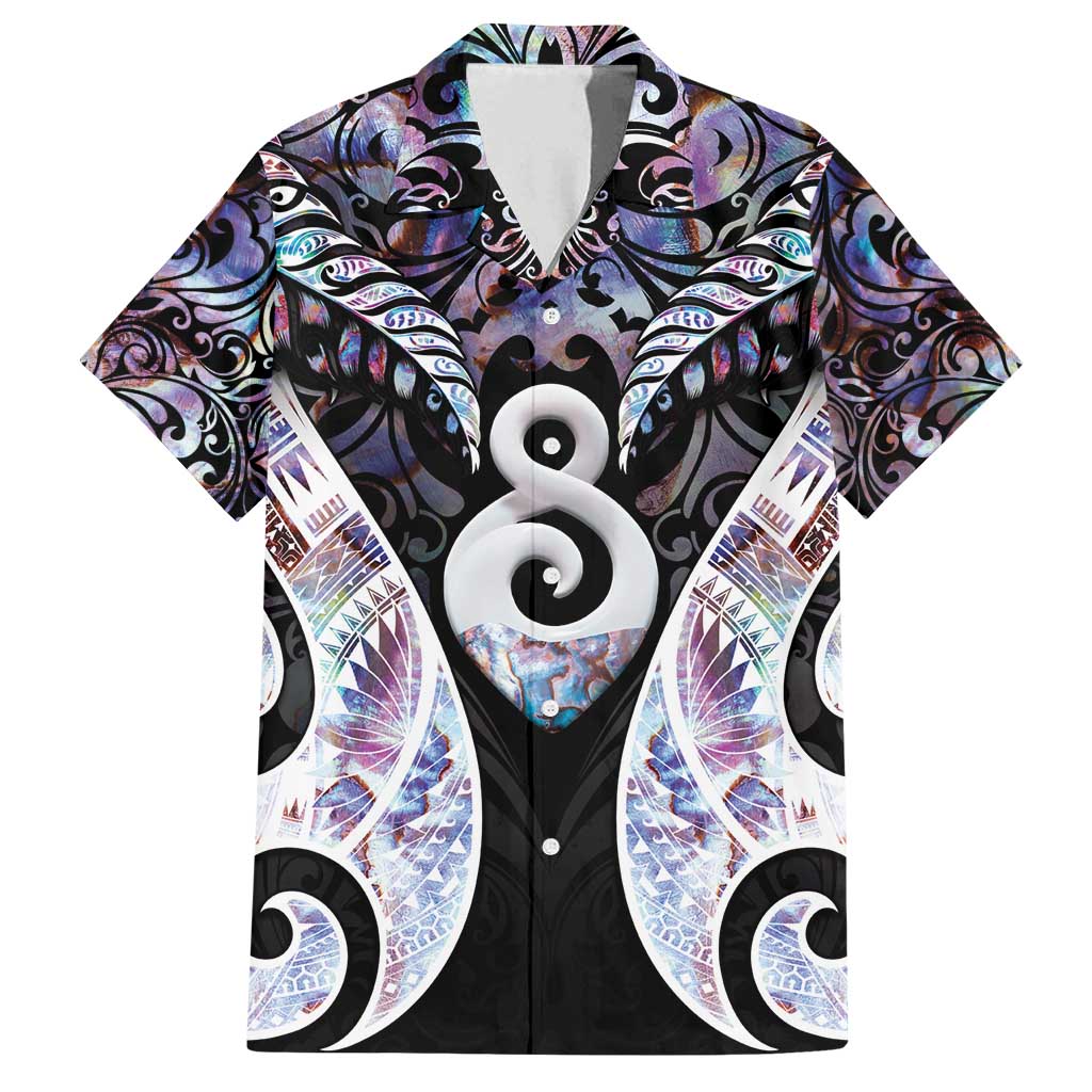 New Zealand Aotearoa Family Matching Summer Maxi Dress and Hawaiian Shirt Pikorua Single Twist Pink Paua Shell
