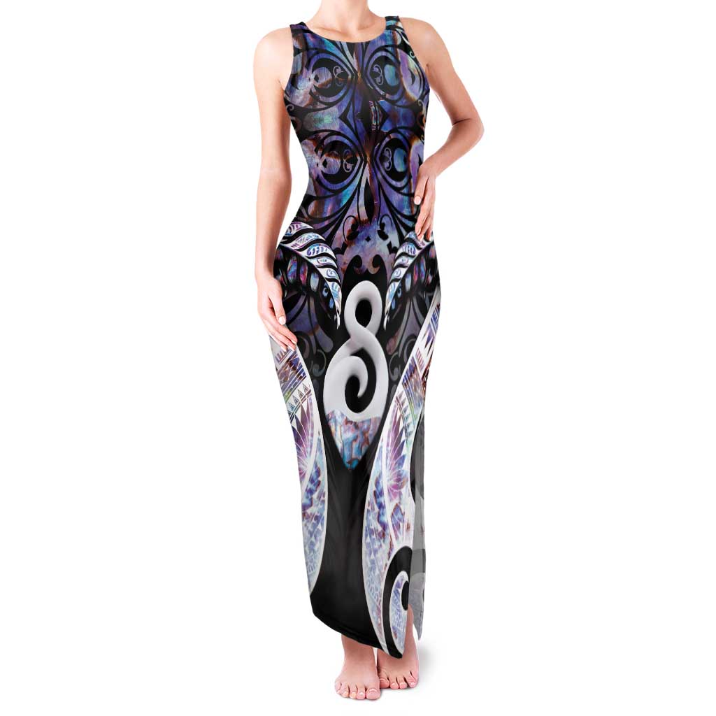 New Zealand Aotearoa Family Matching Tank Maxi Dress and Hawaiian Shirt Pikorua Single Twist Pink Paua Shell