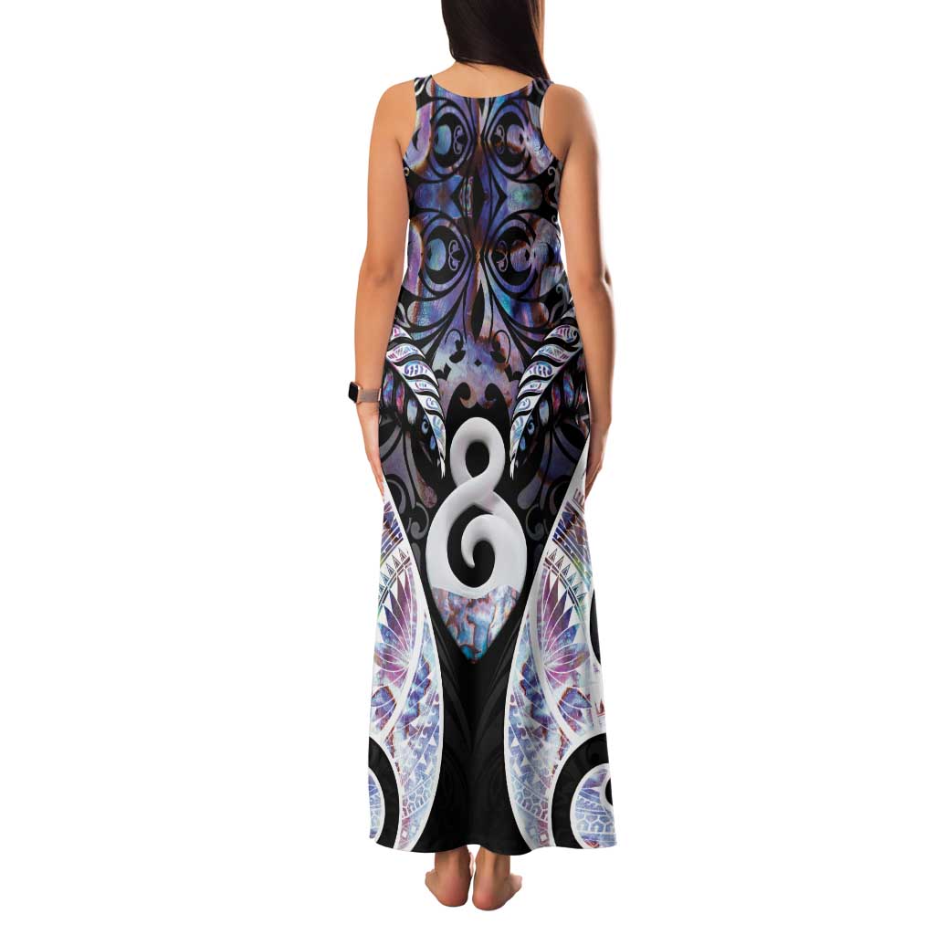 New Zealand Aotearoa Family Matching Tank Maxi Dress and Hawaiian Shirt Pikorua Single Twist Pink Paua Shell