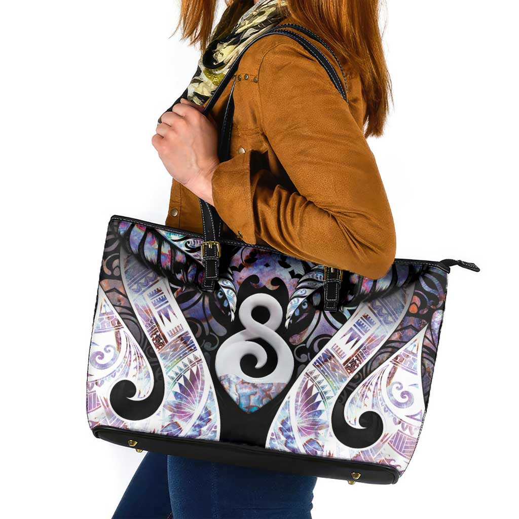 New Zealand Aotearoa Leather Tote Bag Pikorua Single Twist Pink Paua Shell