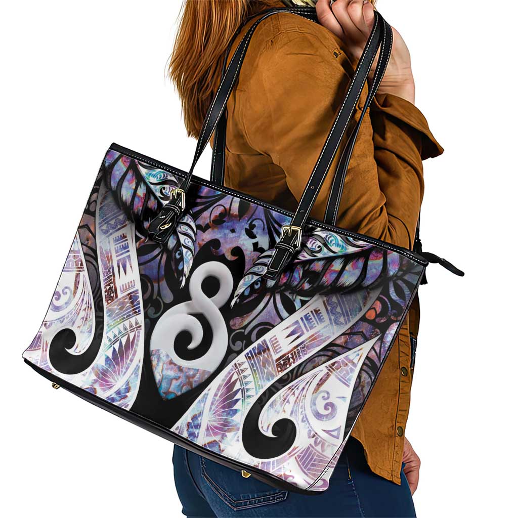 New Zealand Aotearoa Leather Tote Bag Pikorua Single Twist Pink Paua Shell