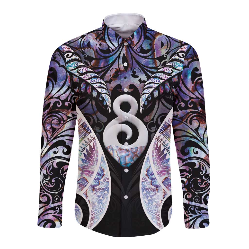 New Zealand Aotearoa Long Sleeve Button Shirt Pikorua Single Twist Pink Paua Shell DT05 Unisex Pink - Polynesian Pride