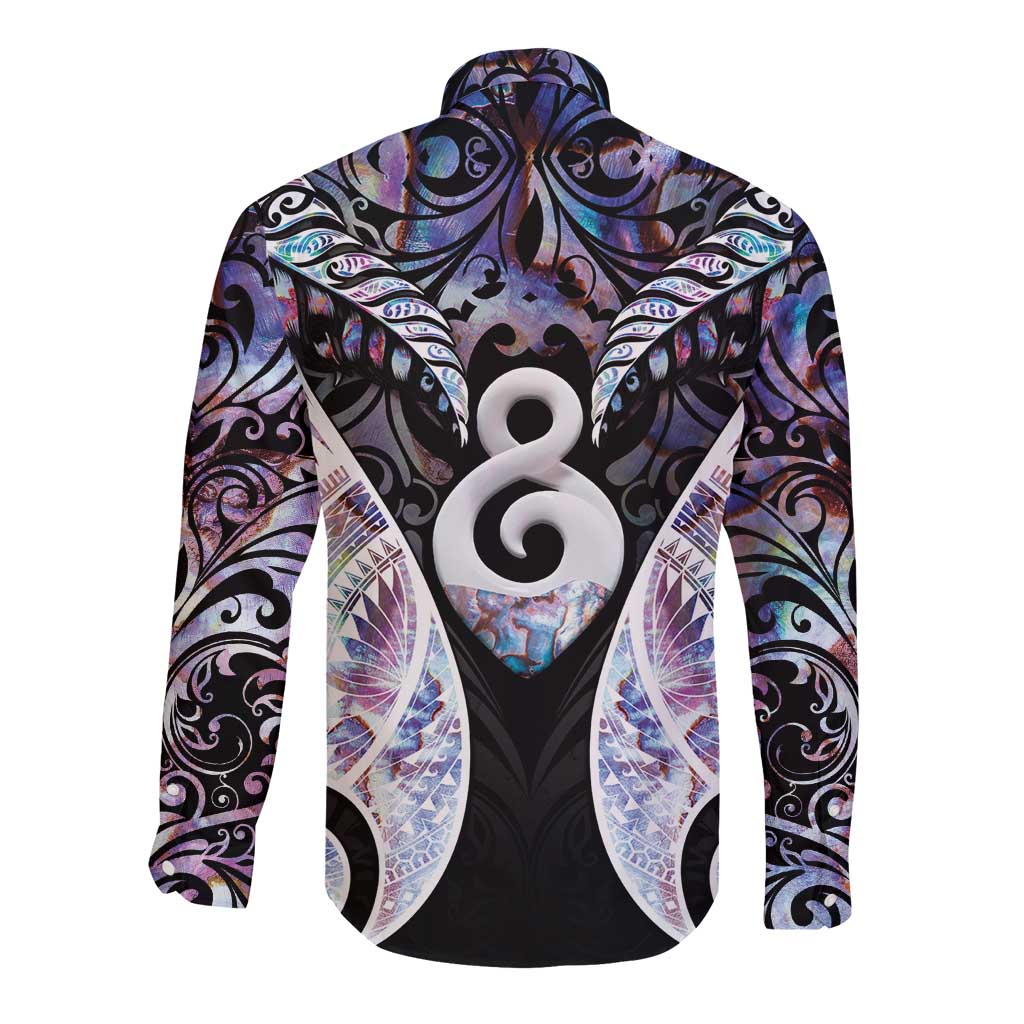 New Zealand Aotearoa Long Sleeve Button Shirt Pikorua Single Twist Pink Paua Shell DT05 - Polynesian Pride