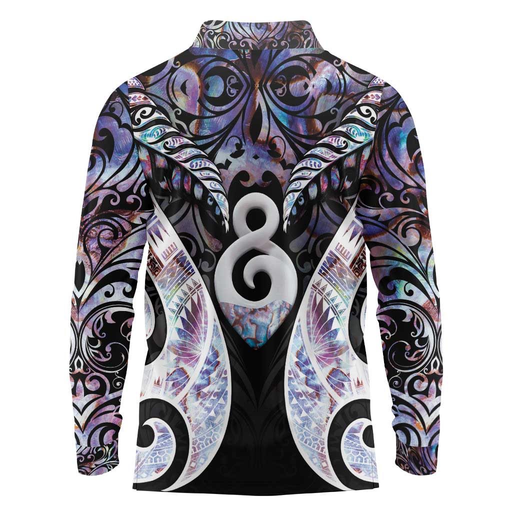 New Zealand Aotearoa Long Sleeve Polo Shirt Pikorua Single Twist Pink Paua Shell