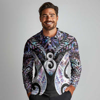 New Zealand Aotearoa Long Sleeve Polo Shirt Pikorua Single Twist Pink Paua Shell