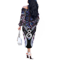 New Zealand Aotearoa Off The Shoulder Long Sleeve Dress Pikorua Single Twist Pink Paua Shell