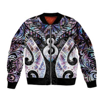 New Zealand Aotearoa Sleeve Zip Bomber Jacket Pikorua Single Twist Pink Paua Shell