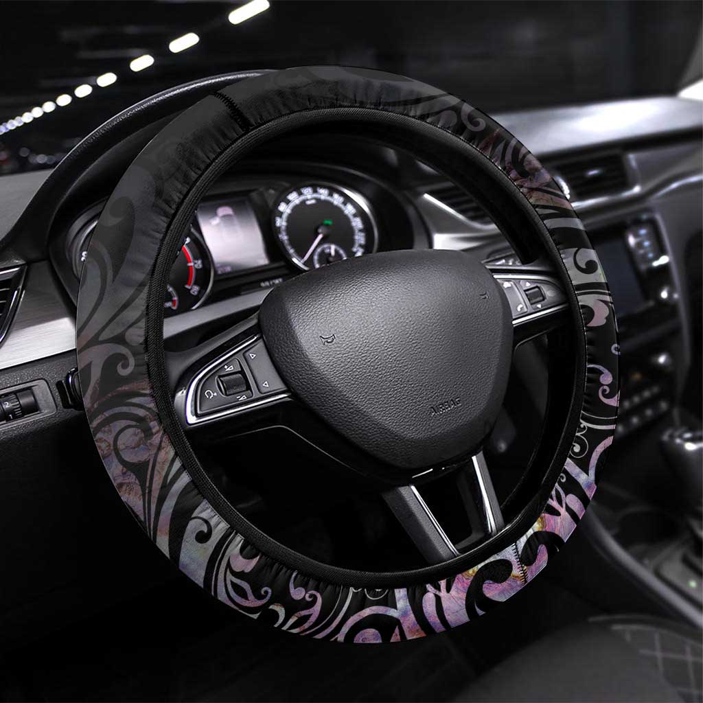 New Zealand Aotearoa Steering Wheel Cover Pikorua Single Twist Pink Paua Shell DT05 Universal Fit Pink - Polynesian Pride