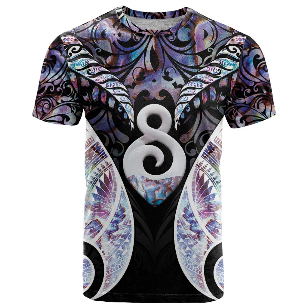 New Zealand Aotearoa T Shirt Pikorua Single Twist Pink Paua Shell