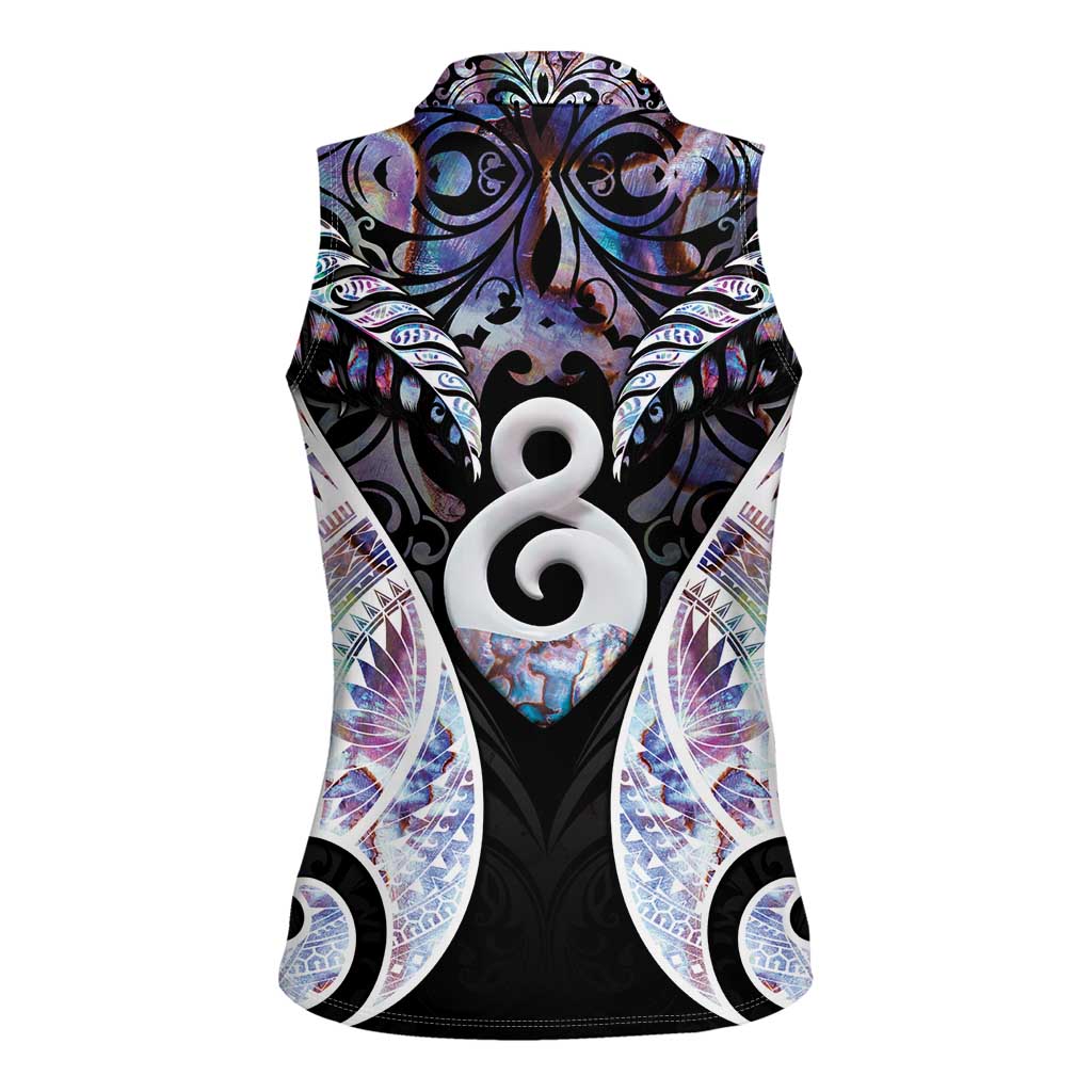 New Zealand Aotearoa Women Sleeveless Polo Shirt Pikorua Single Twist Pink Paua Shell