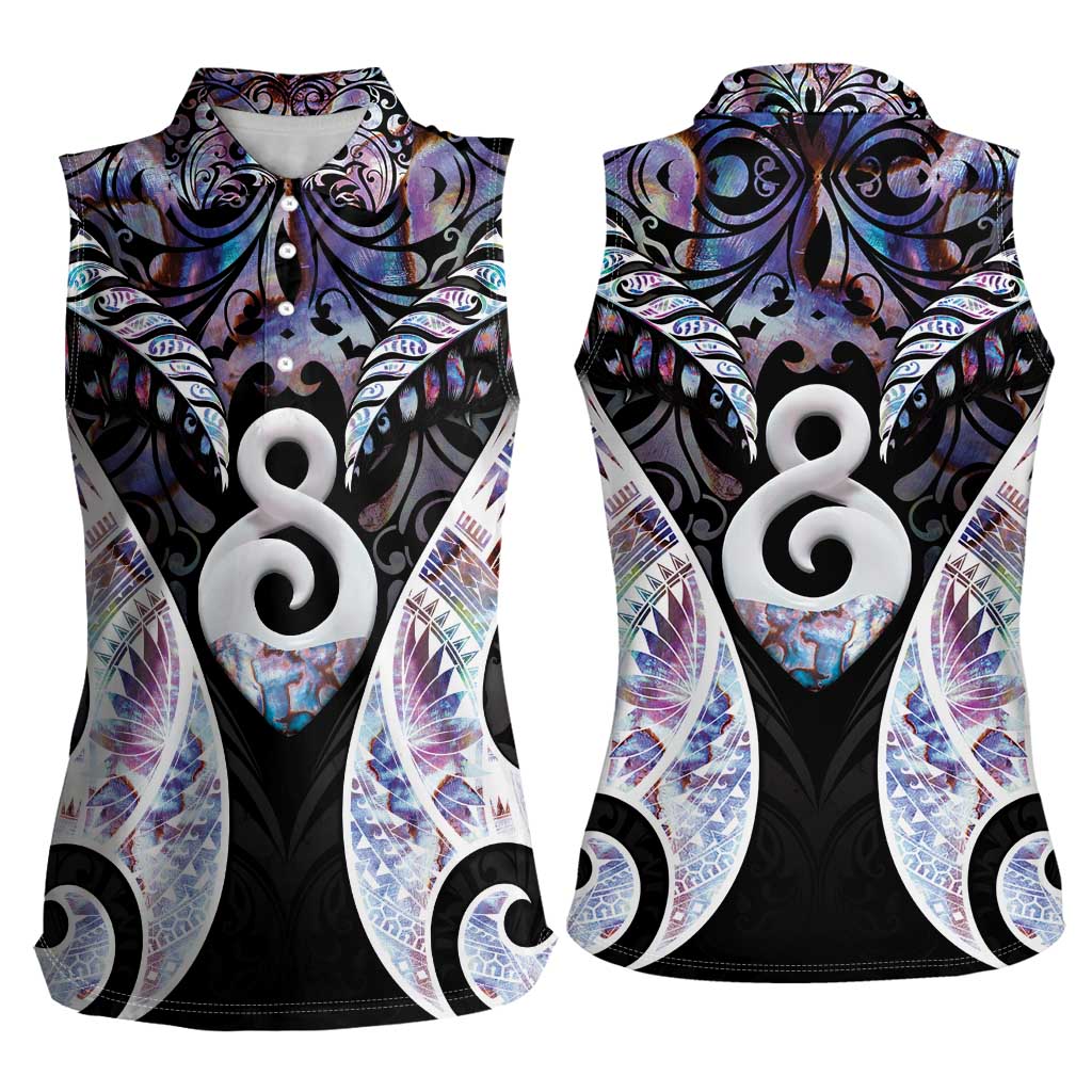 New Zealand Aotearoa Women Sleeveless Polo Shirt Pikorua Single Twist Pink Paua Shell