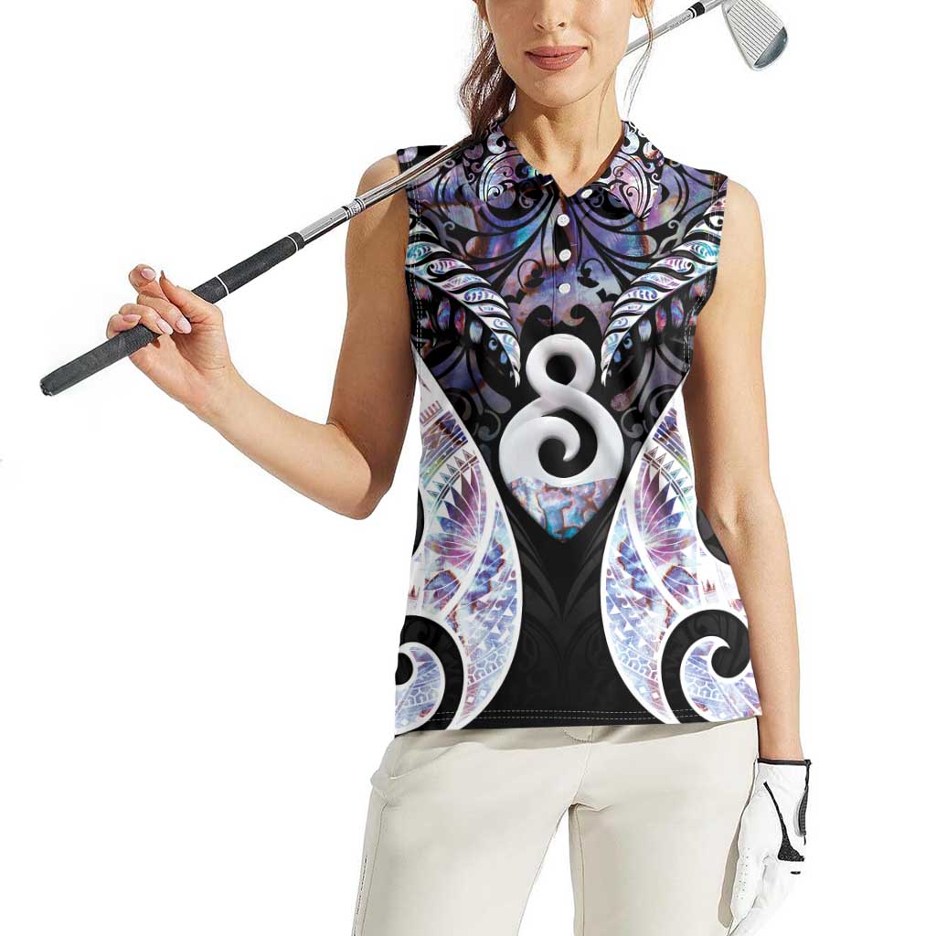 New Zealand Aotearoa Women Sleeveless Polo Shirt Pikorua Single Twist Pink Paua Shell