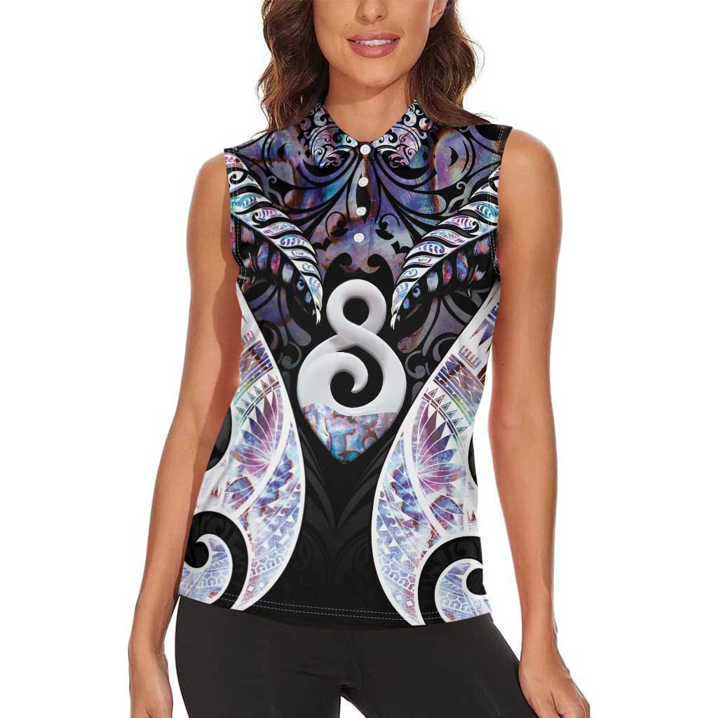 New Zealand Aotearoa Women Sleeveless Polo Shirt Pikorua Single Twist Pink Paua Shell