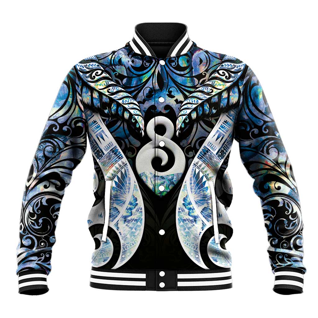 New Zealand Aotearoa Baseball Jacket Pikorua Single Twist Green Paua Shell DT05 Unisex Green - Polynesian Pride