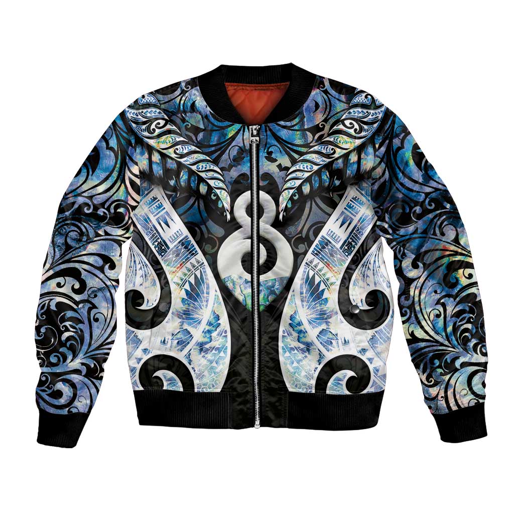 New Zealand Aotearoa Bomber Jacket Pikorua Single Twist Green Paua Shell