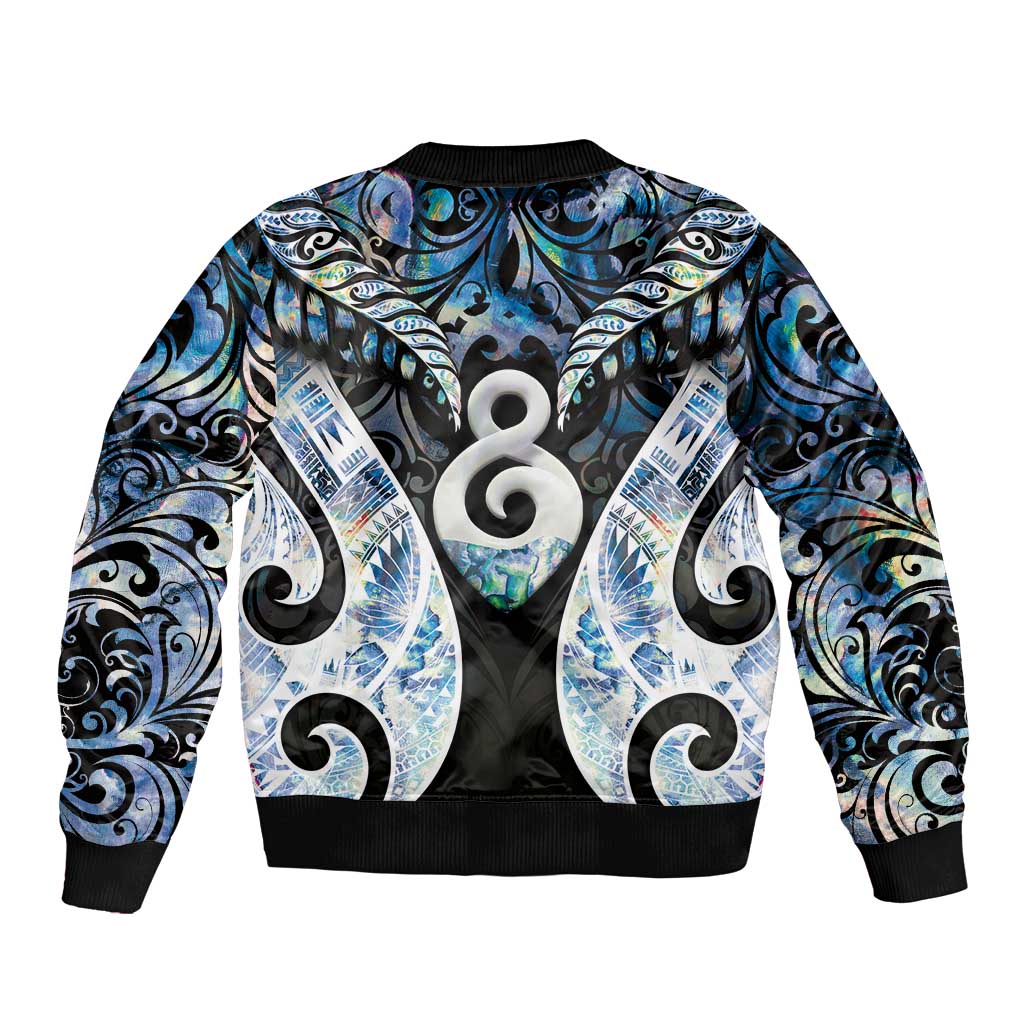 New Zealand Aotearoa Bomber Jacket Pikorua Single Twist Green Paua Shell