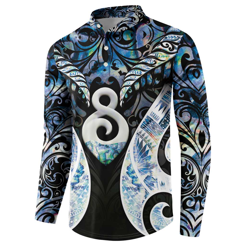 New Zealand Aotearoa Button Sweatshirt Pikorua Single Twist Green Paua Shell DT05 - Polynesian Pride