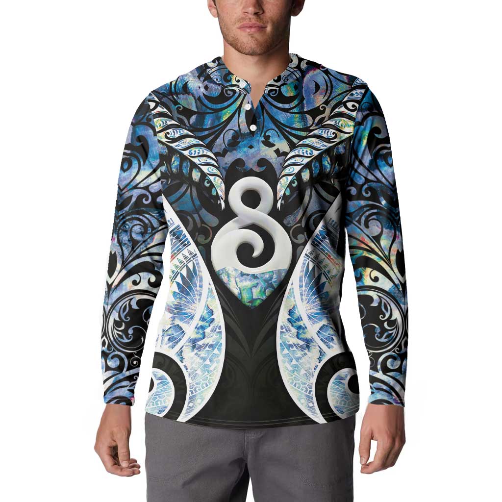 New Zealand Aotearoa Button Sweatshirt Pikorua Single Twist Green Paua Shell DT05 - Polynesian Pride