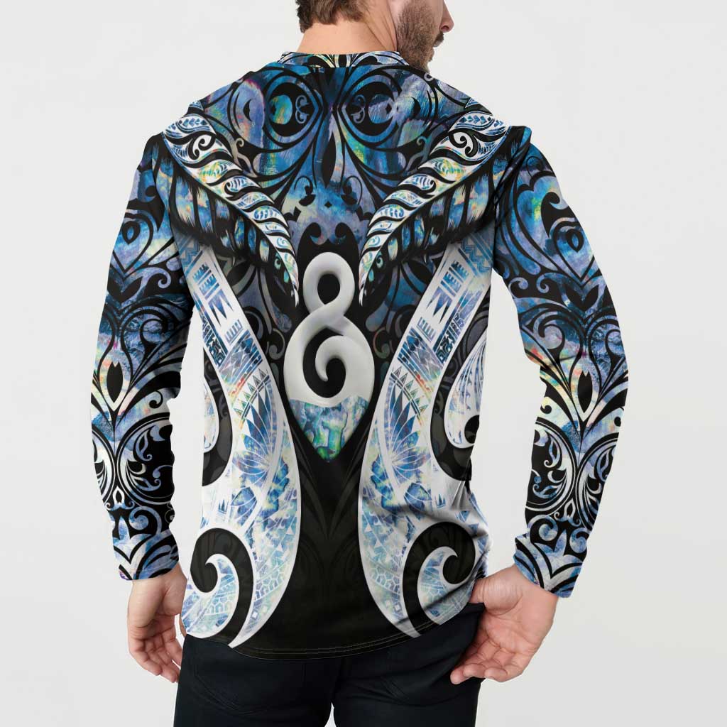 New Zealand Aotearoa Button Sweatshirt Pikorua Single Twist Green Paua Shell DT05 - Polynesian Pride