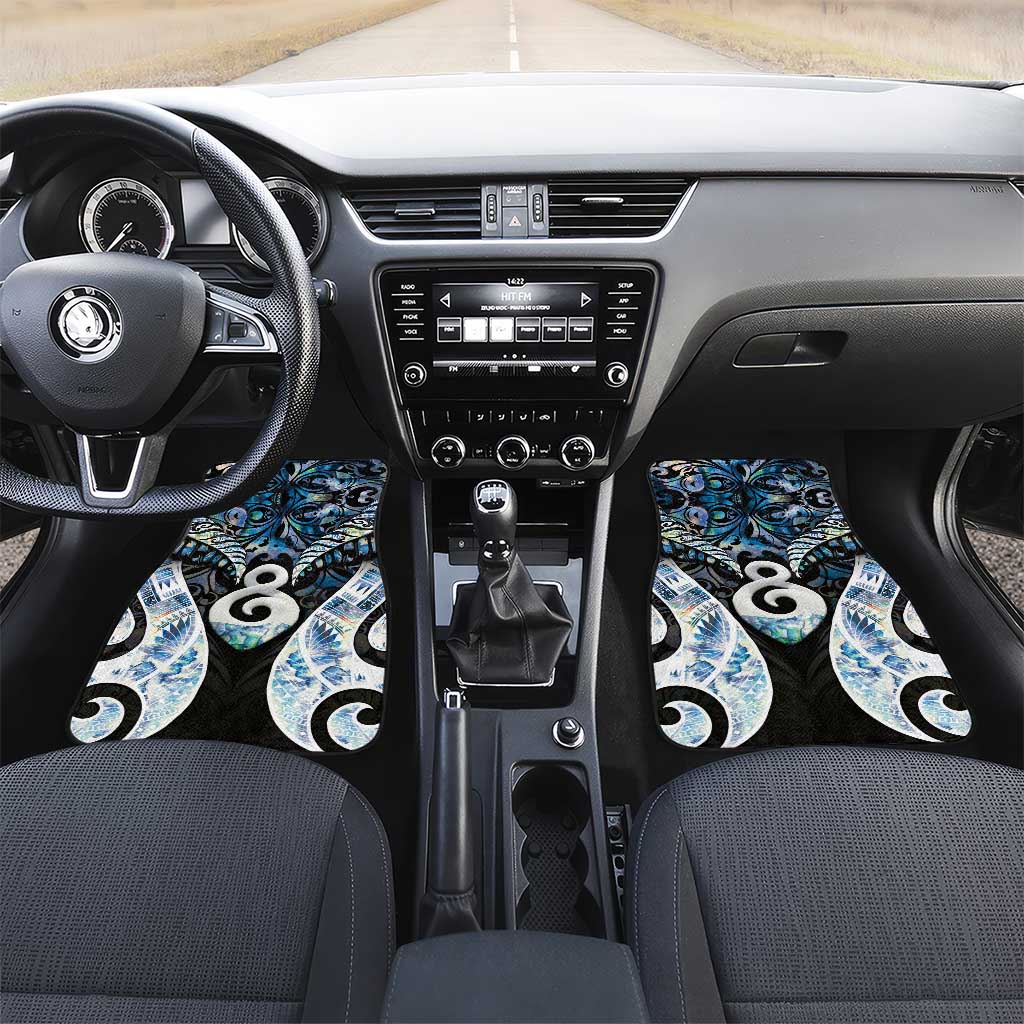 New Zealand Aotearoa Car Mats Pikorua Single Twist Green Paua Shell DT05 Set 2pcs - Front Green - Polynesian Pride