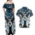 New Zealand Aotearoa Couples Matching Off Shoulder Maxi Dress and Hawaiian Shirt Pikorua Single Twist Green Paua Shell