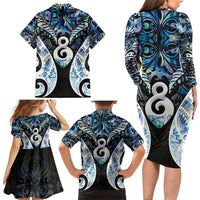 New Zealand Aotearoa Family Matching Long Sleeve Bodycon Dress and Hawaiian Shirt Pikorua Single Twist Green Paua Shell