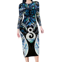 New Zealand Aotearoa Family Matching Long Sleeve Bodycon Dress and Hawaiian Shirt Pikorua Single Twist Green Paua Shell