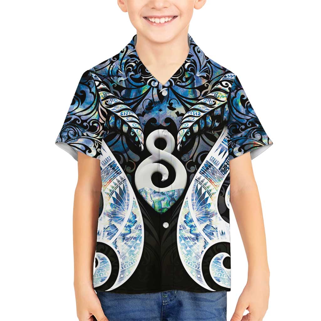 New Zealand Aotearoa Family Matching Long Sleeve Bodycon Dress and Hawaiian Shirt Pikorua Single Twist Green Paua Shell