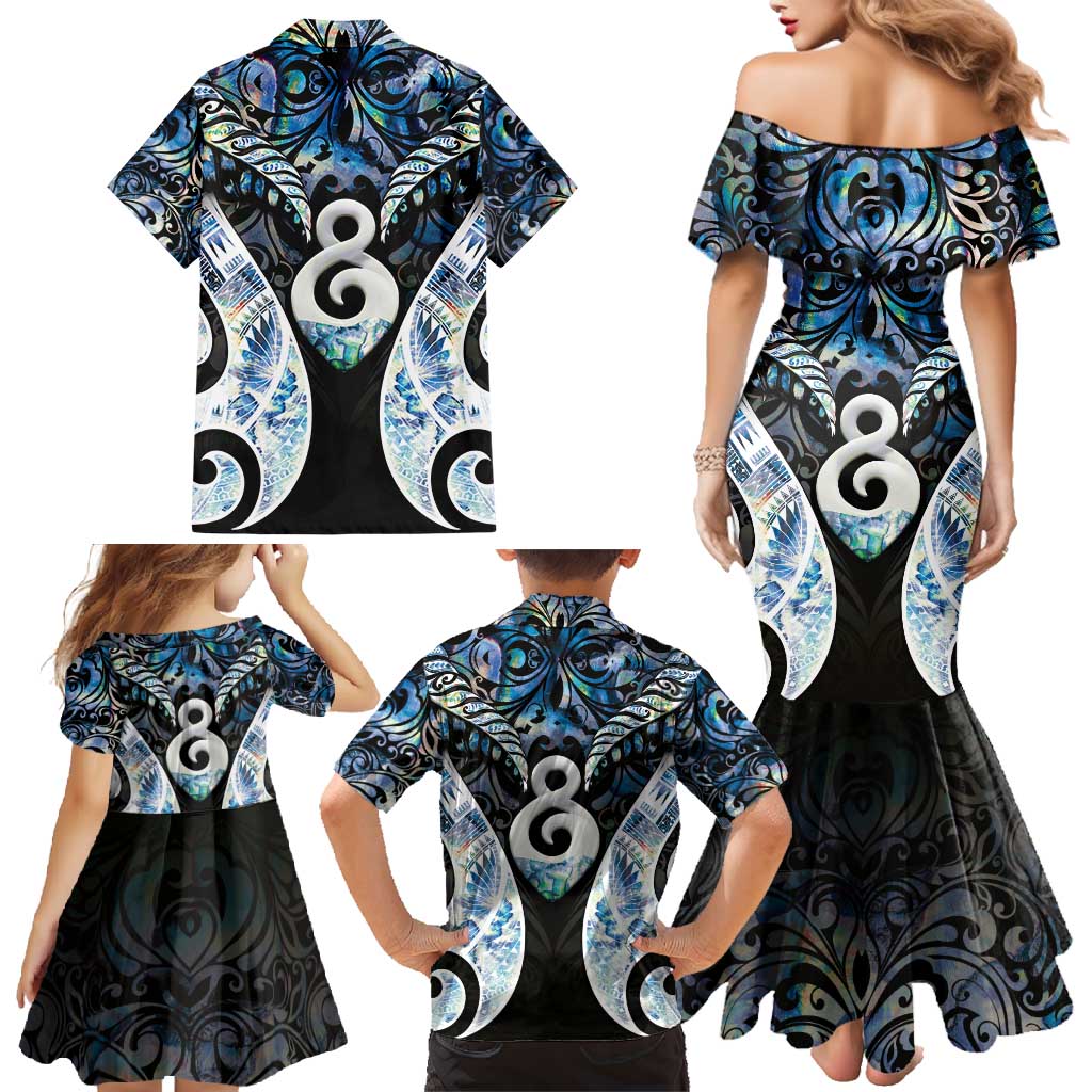 New Zealand Aotearoa Family Matching Mermaid Dress and Hawaiian Shirt Pikorua Single Twist Green Paua Shell