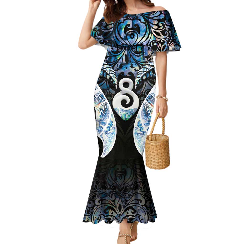 New Zealand Aotearoa Family Matching Mermaid Dress and Hawaiian Shirt Pikorua Single Twist Green Paua Shell