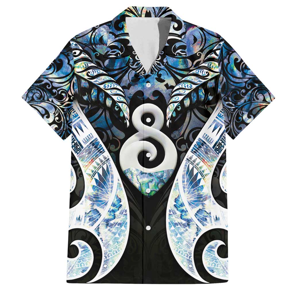 New Zealand Aotearoa Family Matching Summer Maxi Dress and Hawaiian Shirt Pikorua Single Twist Green Paua Shell