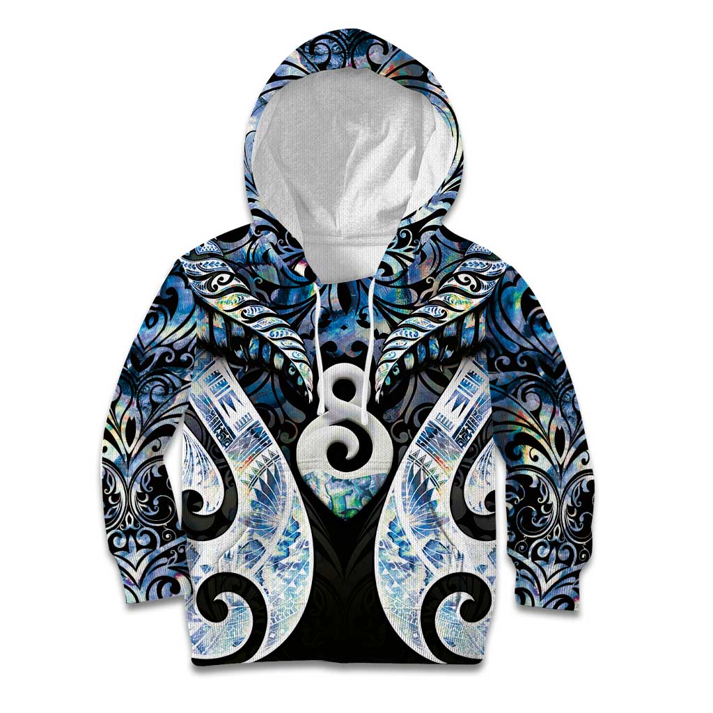 New Zealand Aotearoa Kid Hoodie Pikorua Single Twist Green Paua Shell