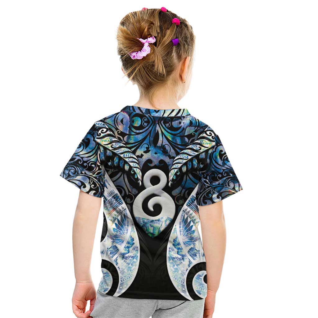 New Zealand Aotearoa Kid T Shirt Pikorua Single Twist Green Paua Shell