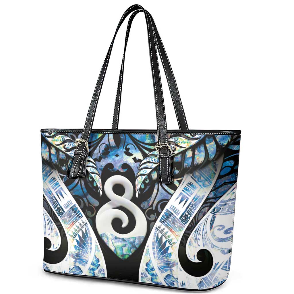 New Zealand Aotearoa Leather Tote Bag Pikorua Single Twist Green Paua Shell