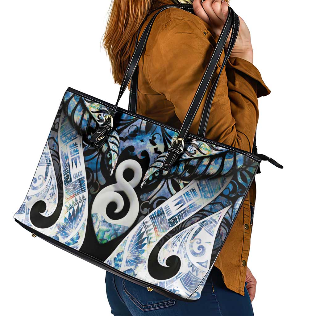 New Zealand Aotearoa Leather Tote Bag Pikorua Single Twist Green Paua Shell