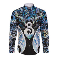 New Zealand Aotearoa Long Sleeve Button Shirt Pikorua Single Twist Green Paua Shell DT05 Unisex Green - Polynesian Pride