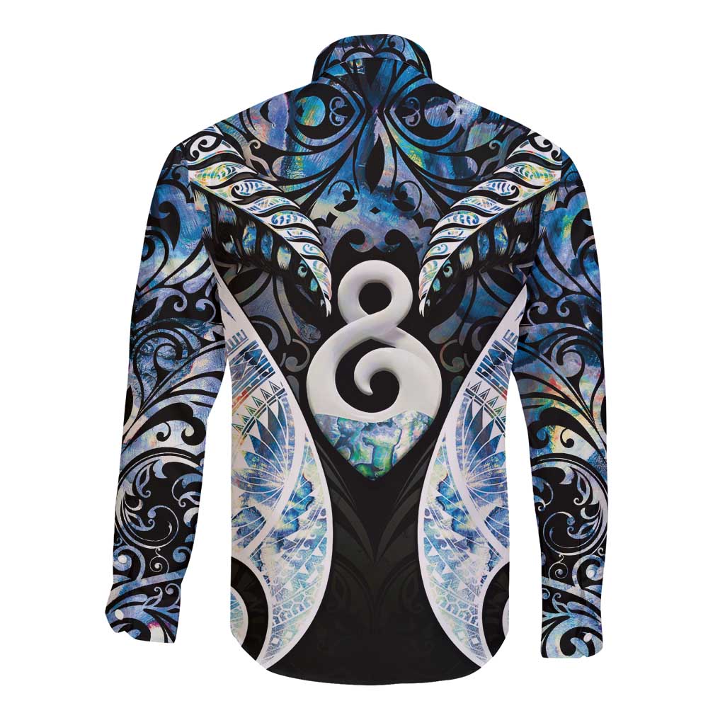New Zealand Aotearoa Long Sleeve Button Shirt Pikorua Single Twist Green Paua Shell DT05 - Polynesian Pride