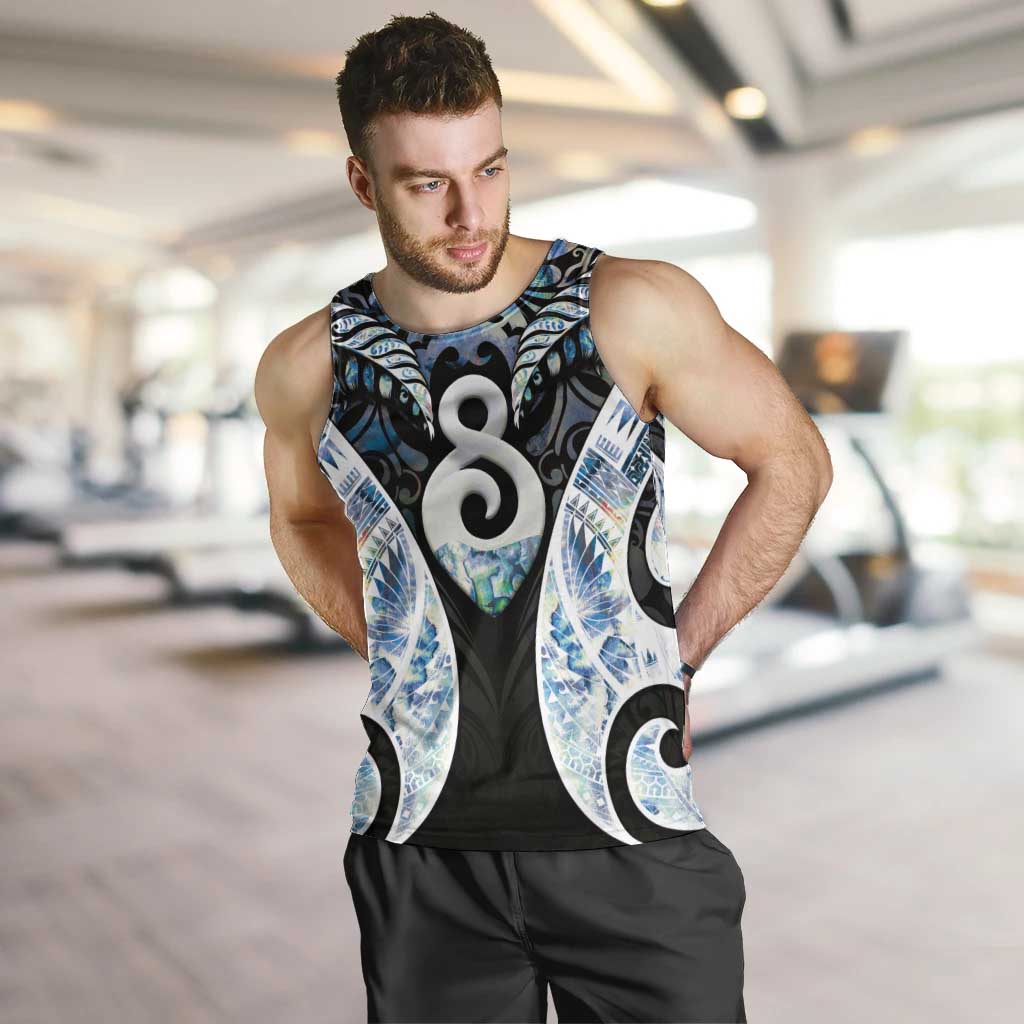 New Zealand Aotearoa Men Tank Top Pikorua Single Twist Green Paua Shell DT05 Green - Polynesian Pride