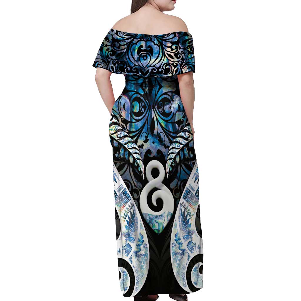 New Zealand Aotearoa Off Shoulder Maxi Dress Pikorua Single Twist Green Paua Shell