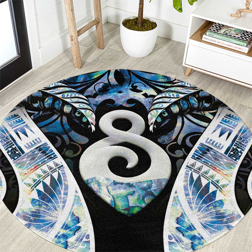 New Zealand Aotearoa Round Carpet Pikorua Single Twist Green Paua Shell