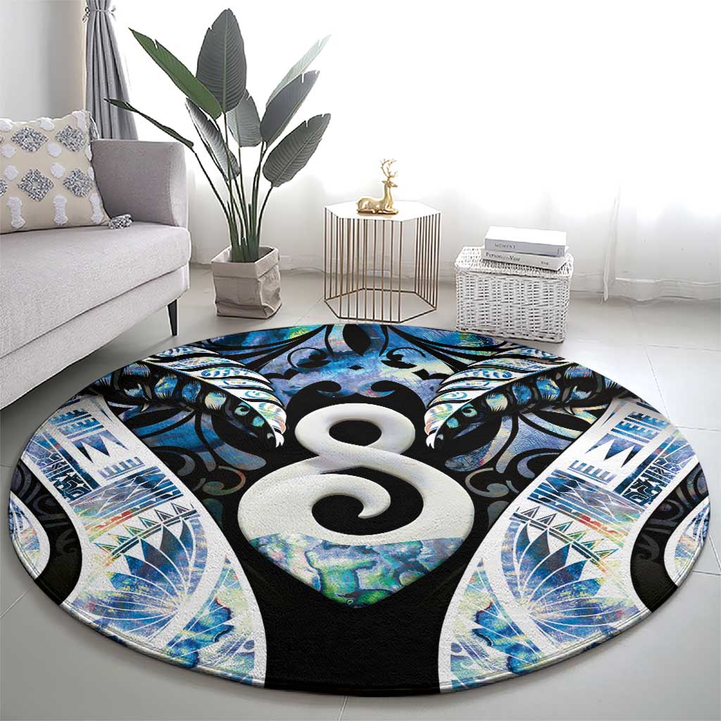 New Zealand Aotearoa Round Carpet Pikorua Single Twist Green Paua Shell