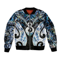 New Zealand Aotearoa Sleeve Zip Bomber Jacket Pikorua Single Twist Green Paua Shell