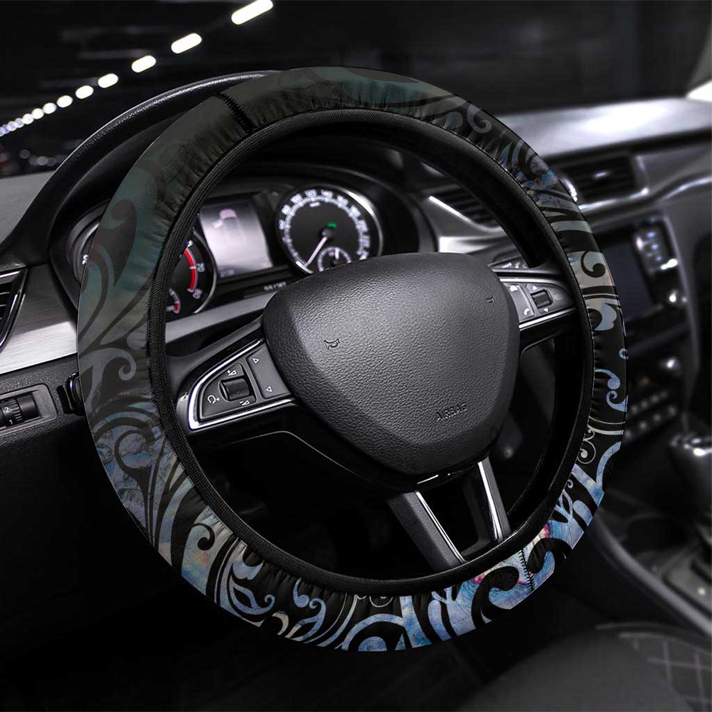 New Zealand Aotearoa Steering Wheel Cover Pikorua Single Twist Green Paua Shell DT05 Universal Fit Green - Polynesian Pride