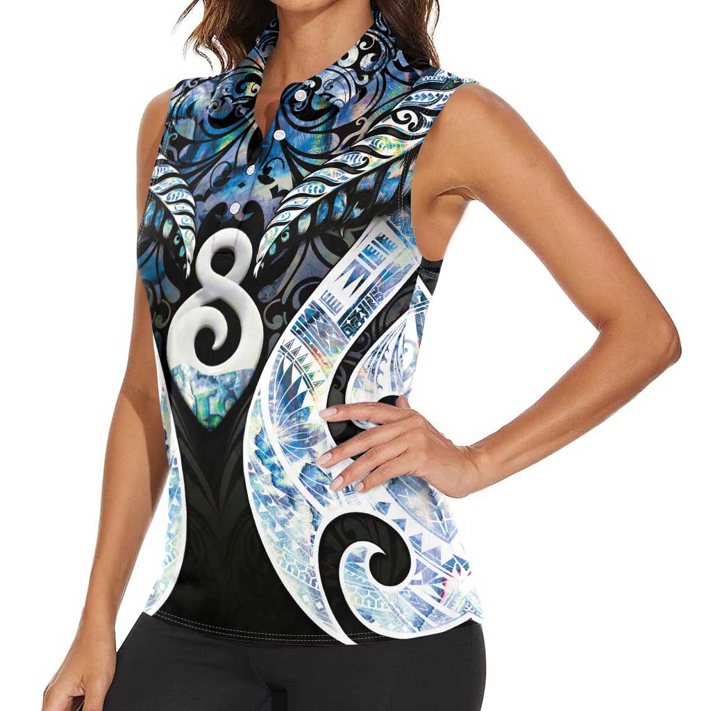 New Zealand Aotearoa Women Sleeveless Polo Shirt Pikorua Single Twist Green Paua Shell