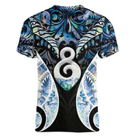 New Zealand Aotearoa Women V-Neck T-Shirt Pikorua Single Twist Green Paua Shell