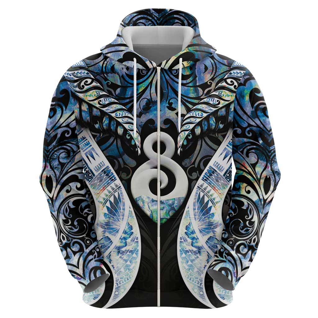 New Zealand Aotearoa Zip Hoodie Pikorua Single Twist Green Paua Shell