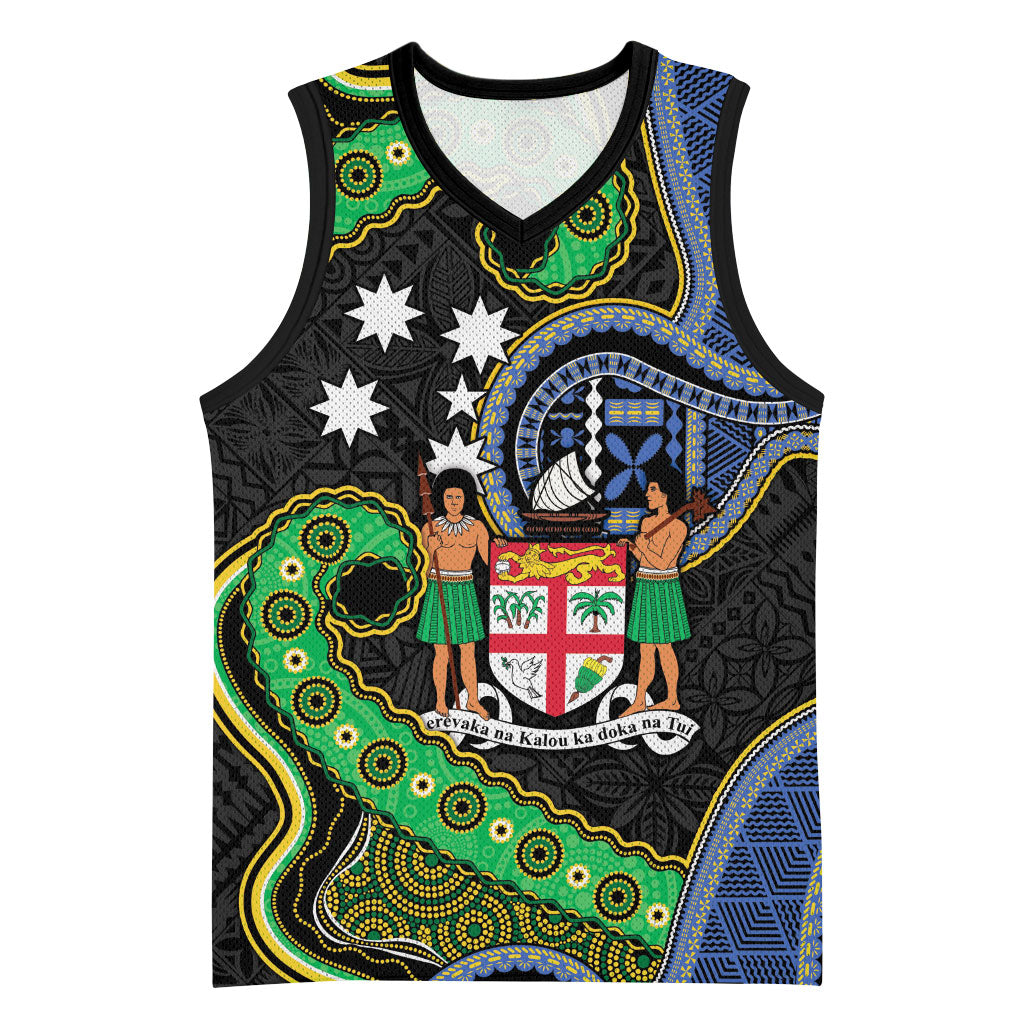 South Sea Islanders And Fiji Basketball Jersey Fijian Coat Of Arms And Southern Cross DT05 Unisex Black - Polynesian Pride