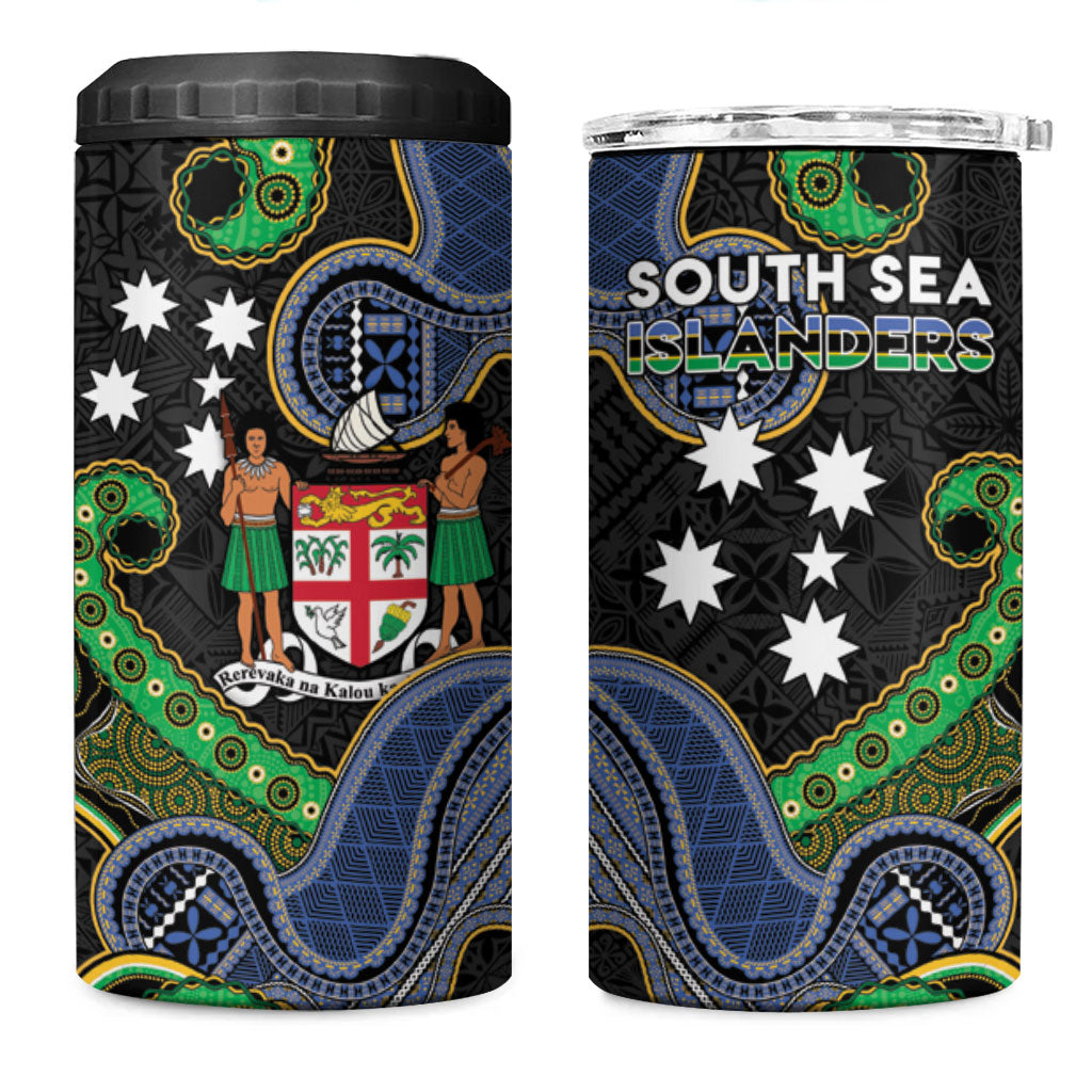 South Sea Islanders And Fiji 4 in 1 Can Cooler Tumbler Fijian Coat Of Arms And Southern Cross DT05 One Size: 16 oz Black - Polynesian Pride