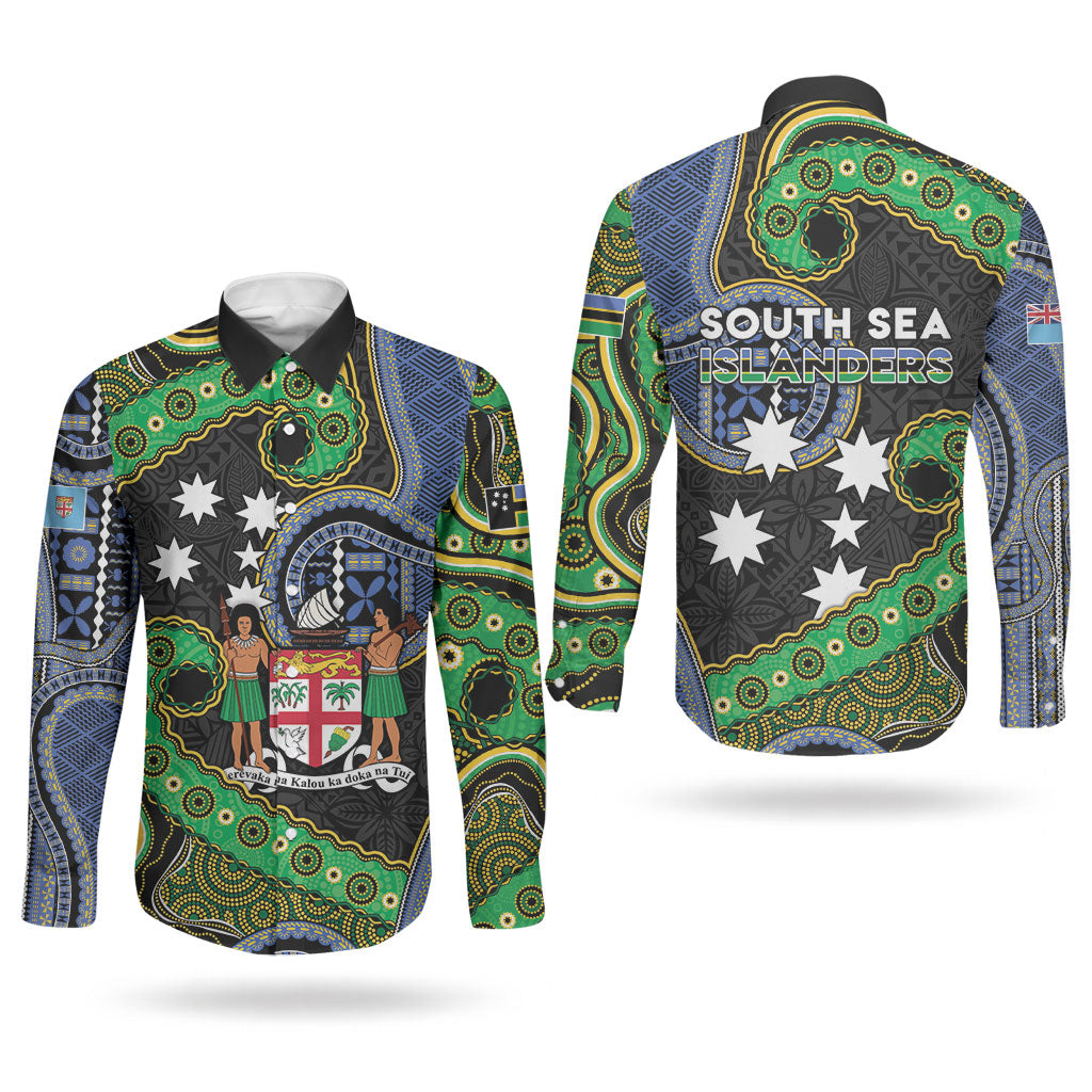 South Sea Islanders And Fiji Couples Matching Off Shoulder Maxi Dress and Long Sleeve Button Shirt Fijian Coat Of Arms And Southern Cross DT05 - Polynesian Pride