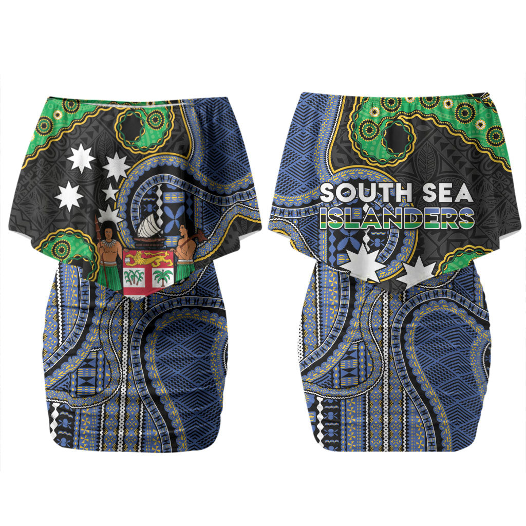 South Sea Islanders And Fiji Couples Matching Off Shoulder Short Dress and Long Sleeve Button Shirt Fijian Coat Of Arms And Southern Cross DT05 - Polynesian Pride
